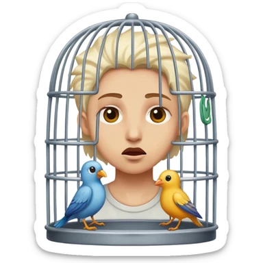 a like bird human  trapped in a cage sticker