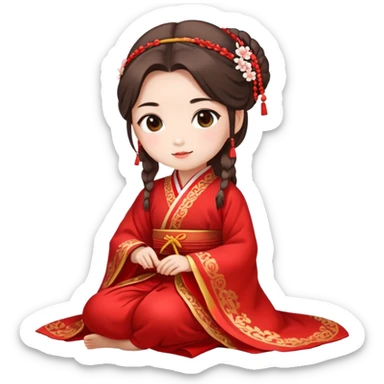 Beautiful girl wearing red Hanfu wedding dress sitting sticker