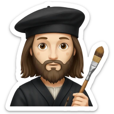 Leonardo da Vinci wear black beret hat, hold a brush sticker