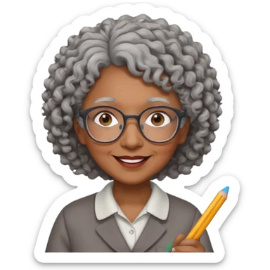 old woman teacher, brown skin, curly grey hai, wearing glasses, hold chalk on hand sticker