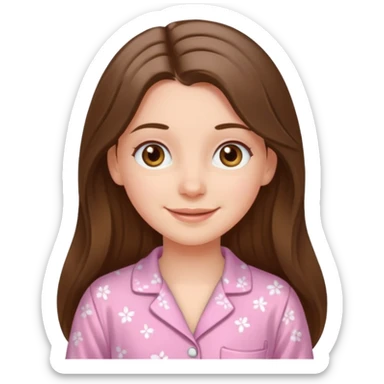 happy white long brunette hair girl with hazel eyes and in light pink pajamas sticker