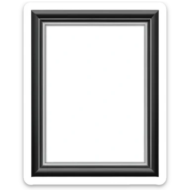 Minimalist emoji-style sticker of an empty rectangular picture frame, with pitch-black center. Clean edges, no texture, grayscale only.
 sticker