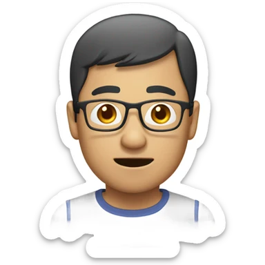  a 35-year old, male, bald Asian man, wearing glasses, confused, sticker