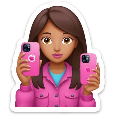 chica "baddie" con un iphone 13 rosa en la mano como sacando foto sticker