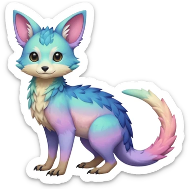 Feral Rare realistic edgy pretty beautiful handsome gorgeous pastel-gradient aesthetic colorful vibrant Vernid-Trico-species-Fakemon-creature by LiLaiRa, random markings, tufted ears, full body sticker