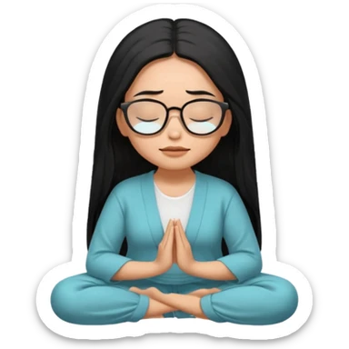 A Mexican woman, tan skin,  with long black hair and big square glasses meditating  sticker