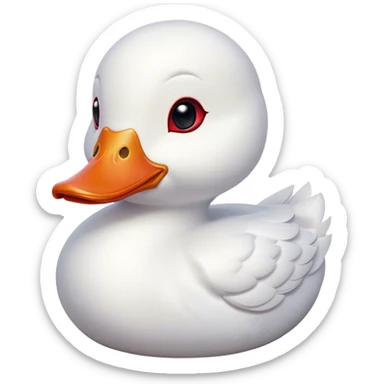 Cinematic Cute White Duck Portrait Emoji, Head tilted playfully and inquisitively, featuring a glossy, immaculate white plumage with a charming red bill, round, sparkling eyes filled with curiosity, Simplified yet irresistibly adorable features, highly detailed, glowing with a warm, friendly glow, high shine, affectionate and lively, stylized with a touch of whimsical charm, bright and endearing, soft glowing outline, capturing the essence of a mischievous yet loving duck, so playful it feels like it could waddle out of the screen and into your arms! sticker