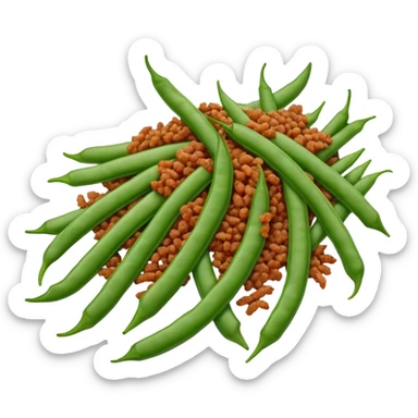 Dry Fried String Beans with minced pork and spices, simplified emoji style with bold outlines and bright colors, cartoon style Gan Bian Si Ji Dou sticker