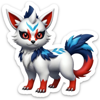 Shiny realistic furry colorful Oriental painted marked patterned Asian beautiful elegant extravagant extraordinary Litten-Absol-Electrike-Zangoose-fusion sticker