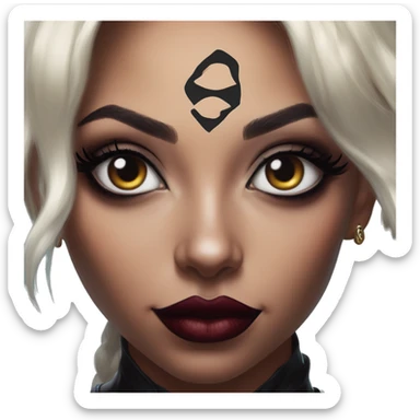 MTG Jasmine in Harley Quinn style, oil paint, mysterious eyes, intricate lips, masterpiece portrait, odd perspective, beautiful, desirable, logical sticker