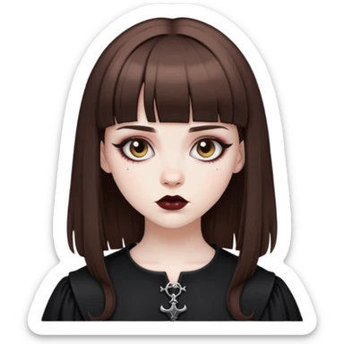 pale skin goth girl brown hair bangs sticker