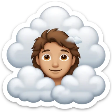 a satisfied face surrended by several clouds sticker