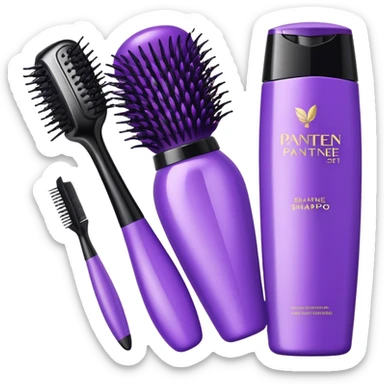 Aesthetically pleasing set of Pantene shampoo and hair brush in purple color sticker