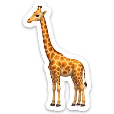 A tall 3D cartoon giraffe with orange and brown spots, long neck, small horns, and friendly eyes, standing in a sunny savanna, soft warm lighting, Memoji-style rendering. sticker