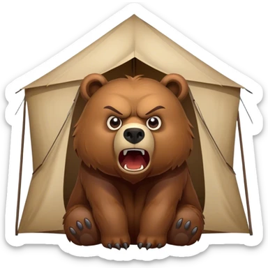angry grizzly bear growing at a tent sticker