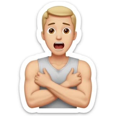 Man with arms crossed around neck screaming sticker
