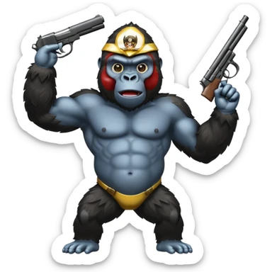 A gorilla holding a gun in the air sticker