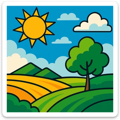 sunny landscape scene in vibrant toon style sticker