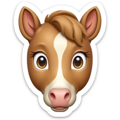 3D Apple-style emoji of a cute foal (young horse). Small body, big eyes, short mane, light brown color, rounded and glossy, smooth shading, white background.
 sticker