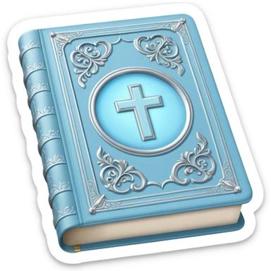 a pastel baby blue and silver bible glowing  sticker