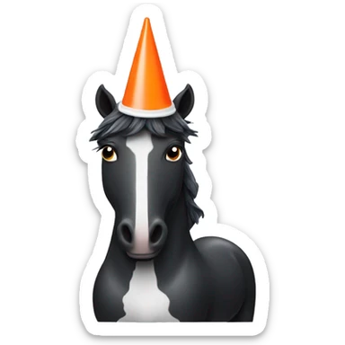 Black unicorn with a traffic cone on its head holding ice cream sticker