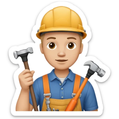 a handyman holding a hammer and a screwdriver sticker