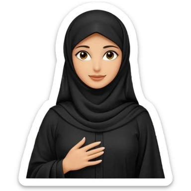 A beautiful woman in a modern black abaya and niqab, only her stunning eyes are visible. Standing in an outdoor garden with palm trees. Realistic photo, natural light, soft focus background. sticker