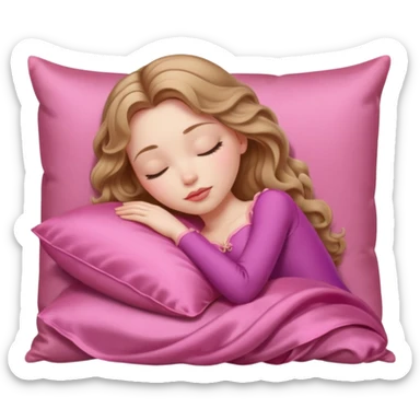 sleeping beauty girl with pale skin and light brown wavy hair with a pink silk pillow sticker