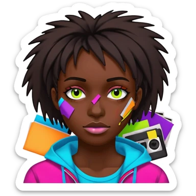 Colourful dark neon graffiti scribble scrapbook patchwork Person face portrait made entirely of multicoloured torn up magazines sticker