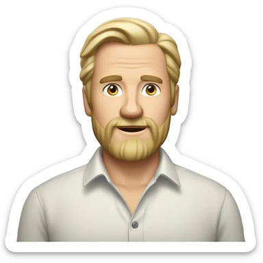 middle aged english man, short slicked back hair blonde, blonde medium length size full beard, in a smart unbuttoned shirt. sticker