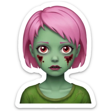 zoombie girl pink short hair, green skin sticker