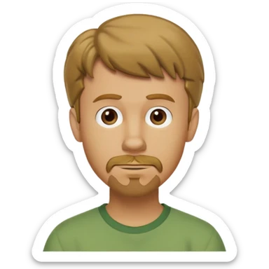 shaggy rogers, caucasian man, very short goatee with no mustache at all, dark blonde, green shirt from scooby doo sticker