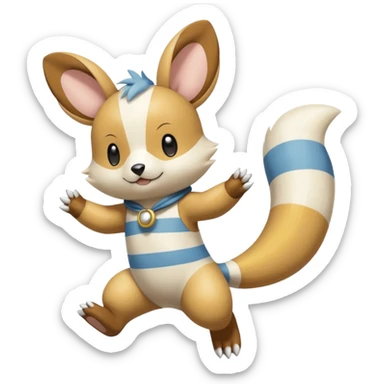 Oshawott-Dedenne-Buizel-Minccino-Emolga-fusion (full body) with vertical white stripes running down the whole body sticker