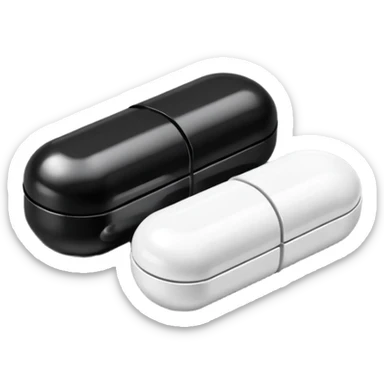 Minimalistic futuristic black medicine pills pack emoji, metallic black and white, reflective sleek surfaces, flat vector design, high-tech clean UI icon sticker