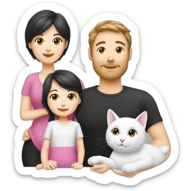 Family of 3- mum-dad-baby girl-white cat-black cat sticker