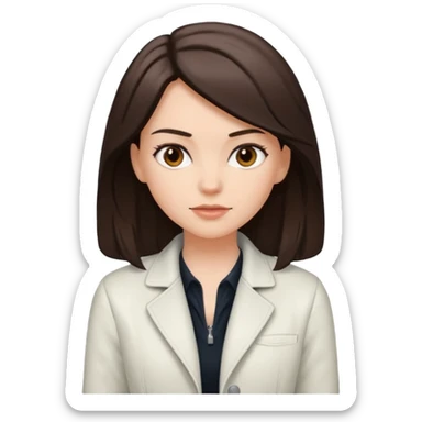 white girl with white jacket and dark brown shoulder-length hair sticker