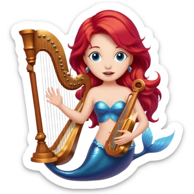 Singing Mermaid – Holding harp, red hair sticker