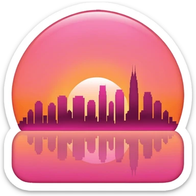 “Simple sunset emoji 🌇 in clean 3D style, smooth rounded shapes, warm orange-pink sky, glossy shiny surface, soft studio lighting, cute emoji look, minimal city silhouette, no text, no shadow, no background (transparent), high-quality 3D render.” sticker