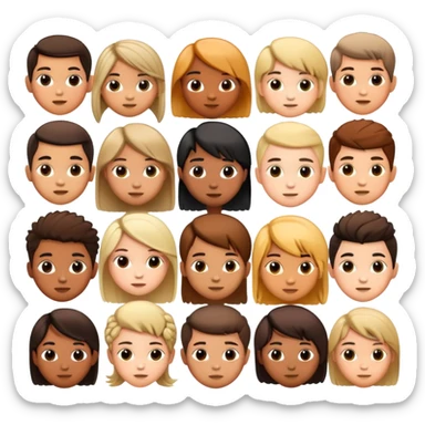 group of children's heads with various hairstyles, fun and diverse sticker