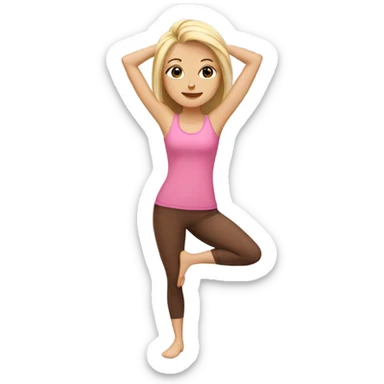 Blonde lady doing yoga with a pink top and brown leggings sticker