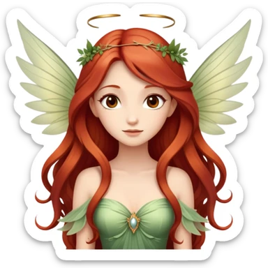 Une magnifique fée avec de belles ailes une magnifique robe naturelle avec de très long cheveux roux et elle est élégante et des yeux marrons  sticker