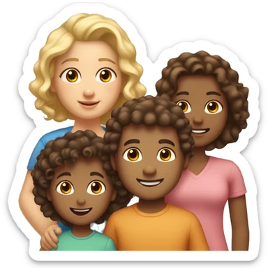 Family of 5. Dad brown hir, mom dark-brown curly hair, oldest boy blonde curl hair, oldest girl light brown hair, toddler boy, brown hair. sticker