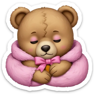 Sad Sleeping teddy bear wearing pink bow sticker