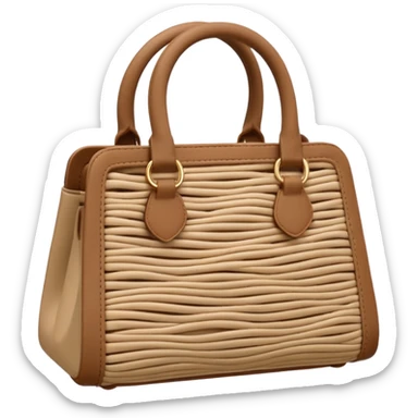 A 3D cartoon woven handbag with interlaced fiber details, neutral tones, Memoji-style realism. sticker