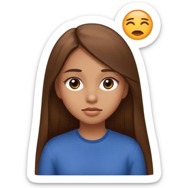 A girl with straight  long brown hair rolling their eyes latinaa sticker