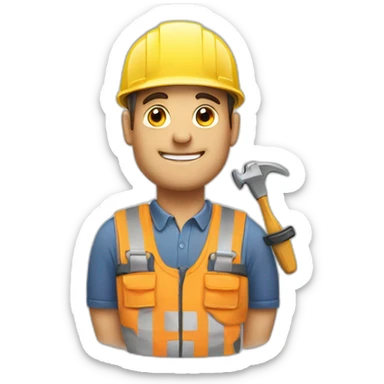 A builder with his cap on and a tool in front of him sticker