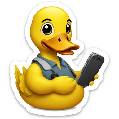 yellow duck holding a cellphone sticker