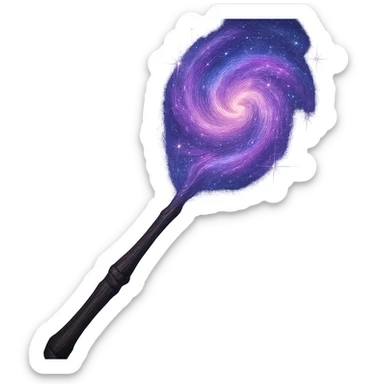 a magical wand with a swirling galaxy nebula at the tip, glowing with cosmic colors, sparkling stars, fantasy style sticker