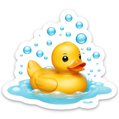 cute rubber duck toy in bath with bubbles sticker