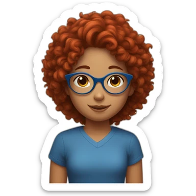 a girl with red curly hair and blue glasses hugging her black-haired son sticker